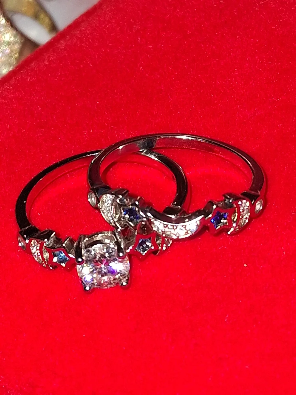 S925 Source Unknown Silver Ring with Deep Blue and White Stones